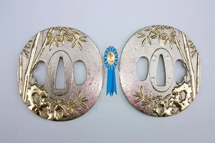 Ручная работа японский Сплав Tsuba круглая защита для японской лампы с Bomboo и камнем