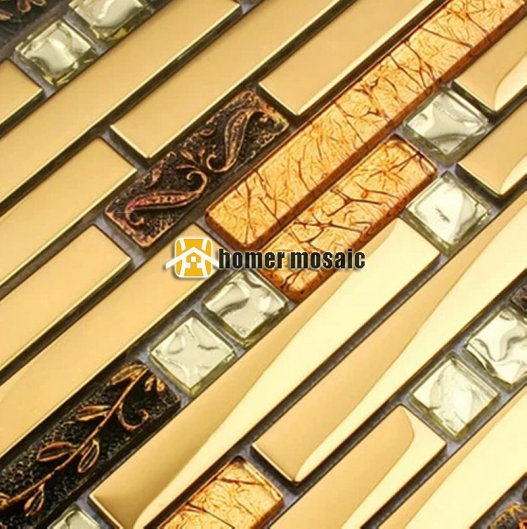 

golden strip stainless steel metal mixed crystal mosaic diamond for kitchen backsplash tiles fireplace mosaic hallway HMB1366