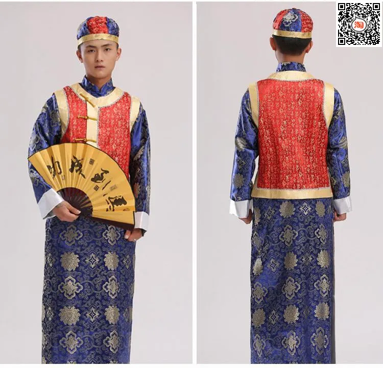 Формальное длинный халат Костюм Танг Мужской вечернее классический халат Мода для принца Два шт в шляпе Для мужчин халат Китайская