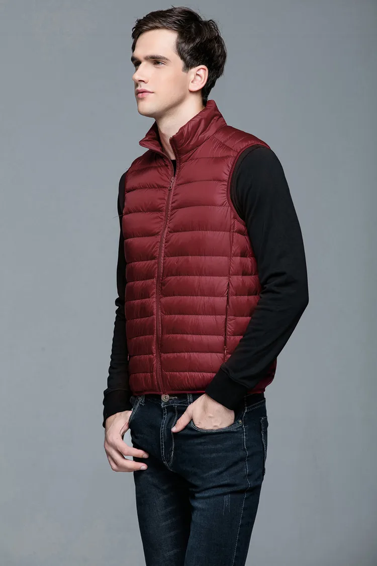 Мужской теплый Сверхлегкий пуховик, жилеты, мужской однотонный тонкий зимний жилет, мужские легкие пальто, брендовая одежда SA024