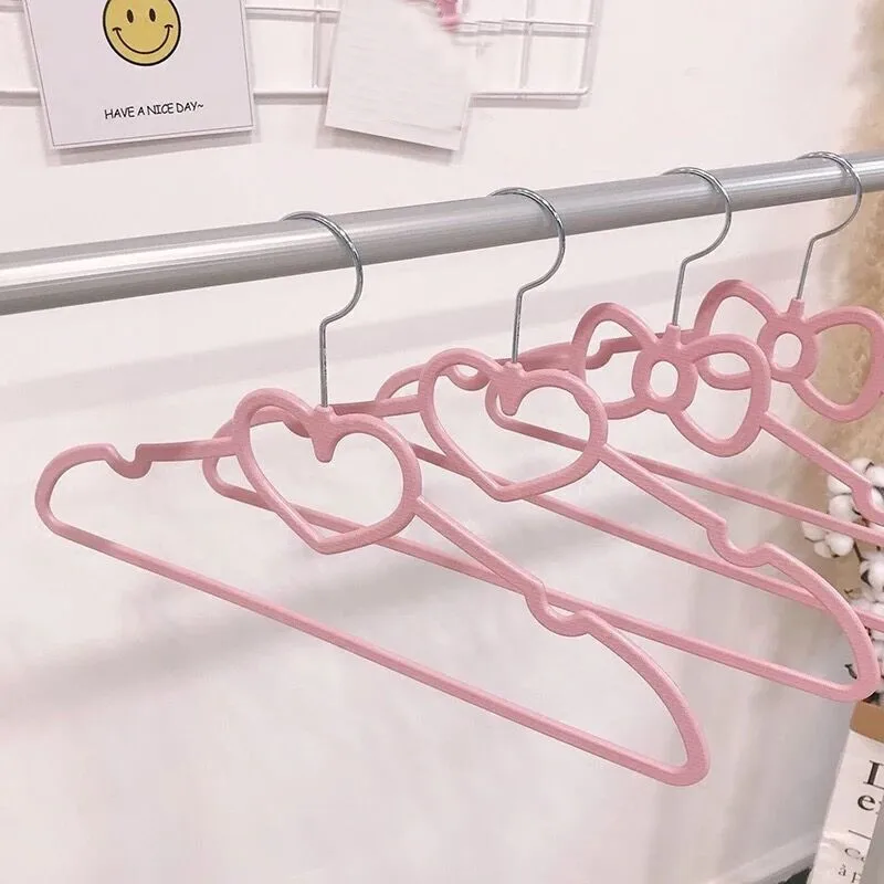10Pcs Girls Heart Pink Multifunctional Heart Shaped Plastic 10pc Hanger for Suits Non Slip 40CM Drying Rack Hangers child 4.11