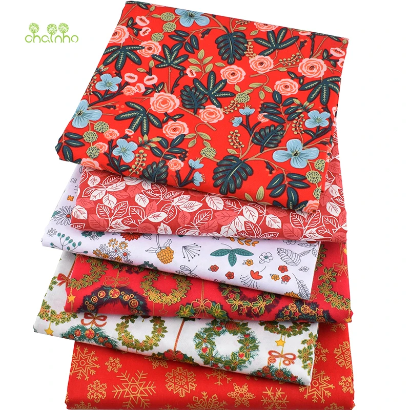 

Chainho,6pcs/lot,Red Floral Series,Twill Cotton Fabric,Patchwork Cloth,DIY Sewing&Quilting Fat Quarters Material For Baby&Child