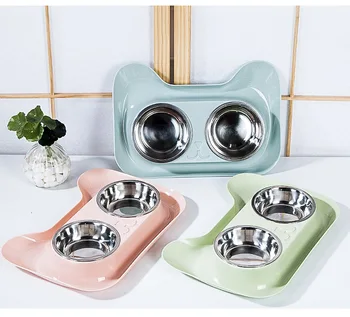 

Pet Double Bowl Stainless Steel Travel Feeding Feeder Water Bowl Puppy Cat Bowl Pet dog food bowl PP Resin Combo Rice Basin