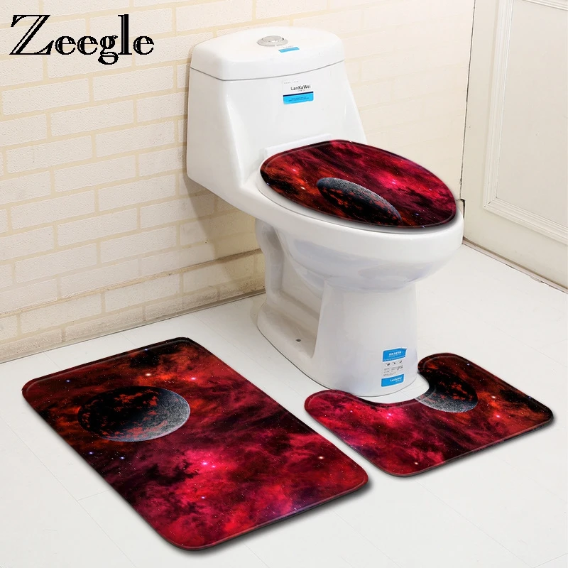 

Zeegle 3Pcs Mat For Bathroom Planet Printed Bath Mat Bathroom Carpet Non-slip Bath Rugs Bathroom Floor Mats Absorbent Toilet Mat