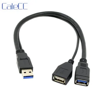 

USB 3.0 Male to Dual USB Female Extra Power Data Y Extension Cable for 2.5" Mobile Hard Disk Black Color