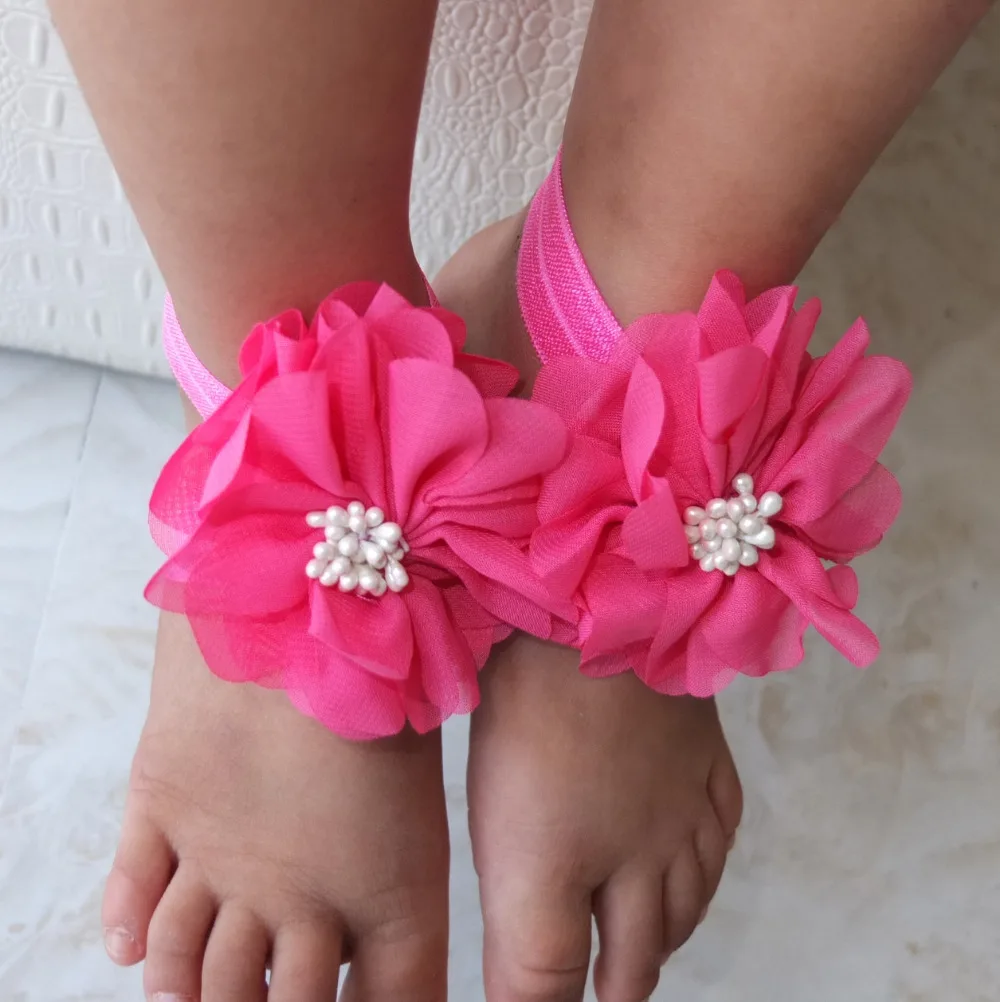 

Photography Props Barefoot Sandal Children sandal Kids Shoe First walk Chiffon flower Foot accessories