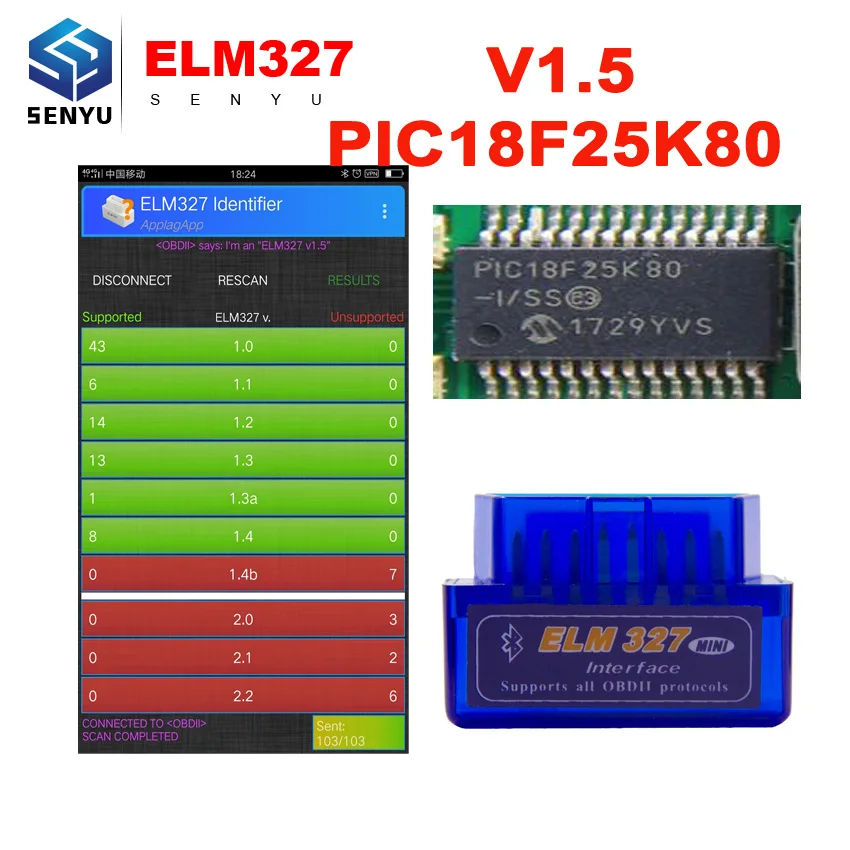 

(10 Pcs)Mini ELM327 V1.5 Bluetooth With PIC18F25K80 Chip OBD2 OBD II Diagnostic Scanner OBD2 Scanner Support J1850 Protocols