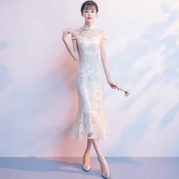 

Wedding Qipao Long Cheongsam Modern Chinese Traditional Dress Champagne Sexy Cheongsam Dress Robe Chinoise Vestido Oriental Prom