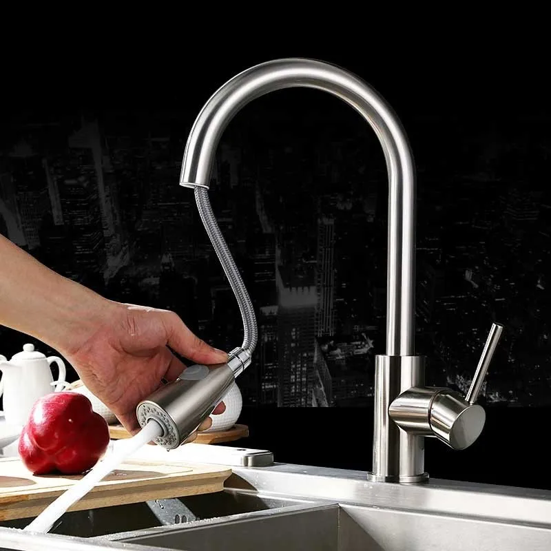 

Modren Pull Out Kitchen Spray Mixer Tap Basin Sink Faucet Spout 360Rotation Copper Chrome Mixing Faucet Cold And Hot Sink Faucet