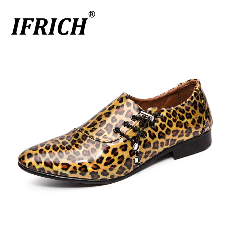 

2019 Fashion Classic Shoes Men Leopard PU Leather Fashion Party Shoes Trend Evening Mens Shoes Gold Oxford Casual Sneakers