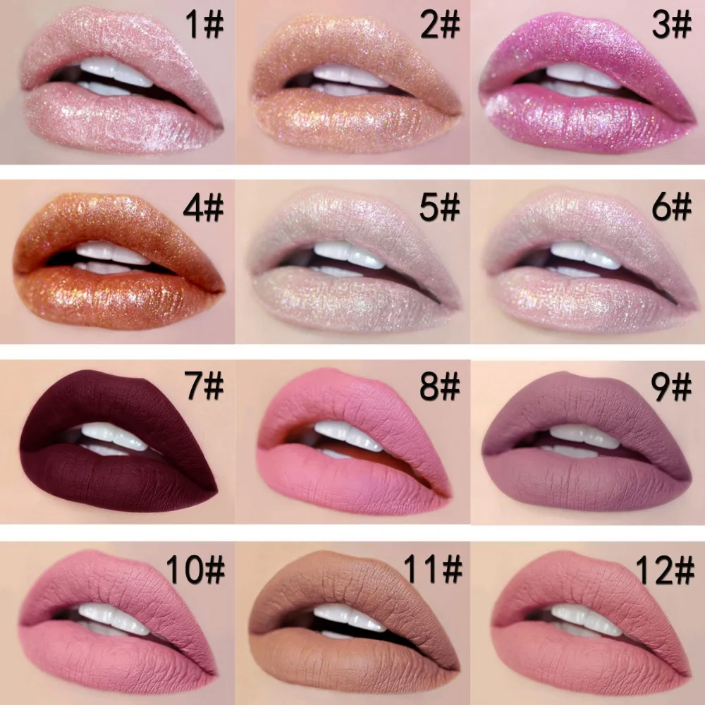 

Waterproof Moisturizer HANDAIYAN Lip Gloss cosmetics Matte & shimmer 12 colors Long-lasting hydrating liquid lipsticks