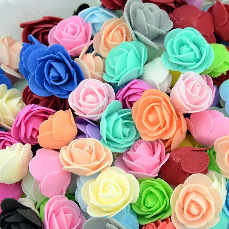 

100 pcs PE Foam Roses Head 3 cm Artificial Flowers for Wedding Home Handmade Flower Wreath Decorations Rose Bear of Rose Flower