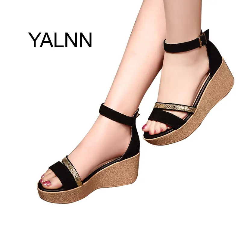 

Women Sandals 2016 New Summer Hot Fashion Black Women Sandals Female Trifle Cover Heel Shoes for Women