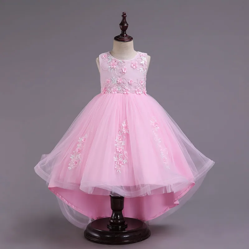 Детское праздничное платье для девочек; летние торжественные Свадебные Платья с цветочным рисунком и длинным шлейфом; бальное платье принцессы для девочек; vestidos; одежда для От 2 до 12 лет девочек