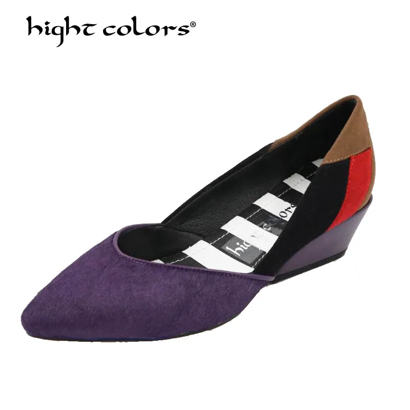

Brand Mixed Colors Wedges High Heels Real Horsehair Medium Heels Genuine Leather Women Pumps Fashion Sexy High Heel Shoes SC-419