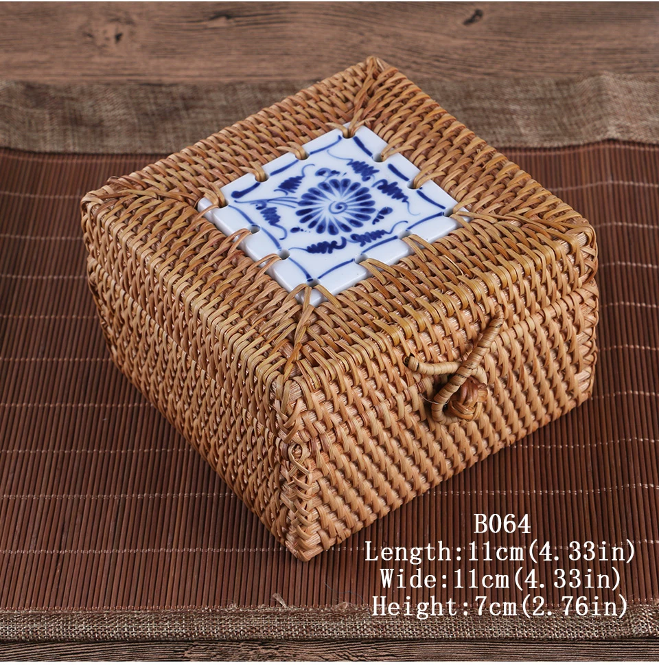 Ротанговые пуэр коробки для чая коробка для хранения с крышкой ручной работы Тканые деревянные органайзер для мелочей легко Блокировка контейнеры для специй Кухня деко