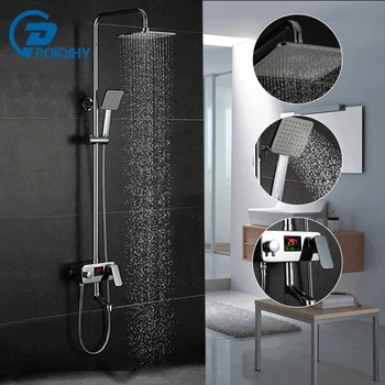 

POIQIHY Anti Ironing Temperature Display Shower Faucet Digital Shower Faucet Cold and Hot Single Handle Chrome Ceramic Polished