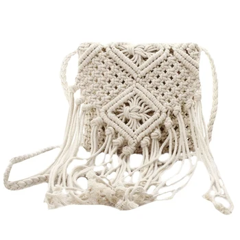 

Fringe Tassel Crossbody Shoulder Bag Woven Handmade Boho Beach Travel Handbag for Women