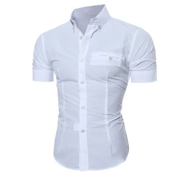 

2019 Style Cotton Summer Men Office Luxury Business Stylish Slim Fit Short Sleeve Button Casual Formal Shirts Chemise Homme C