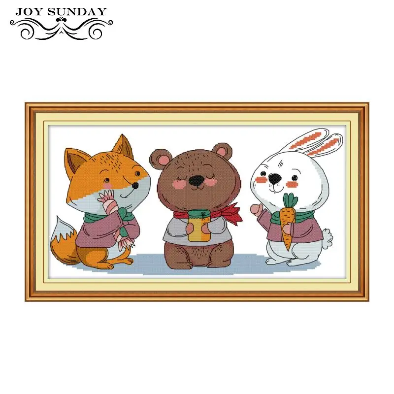 

Chinese Cross Stitch Kit Three Little Buddies 2 Patterns Printed on Canvas 11CT 14CT DIY Handwork Embroidery DMC Needlework Sets