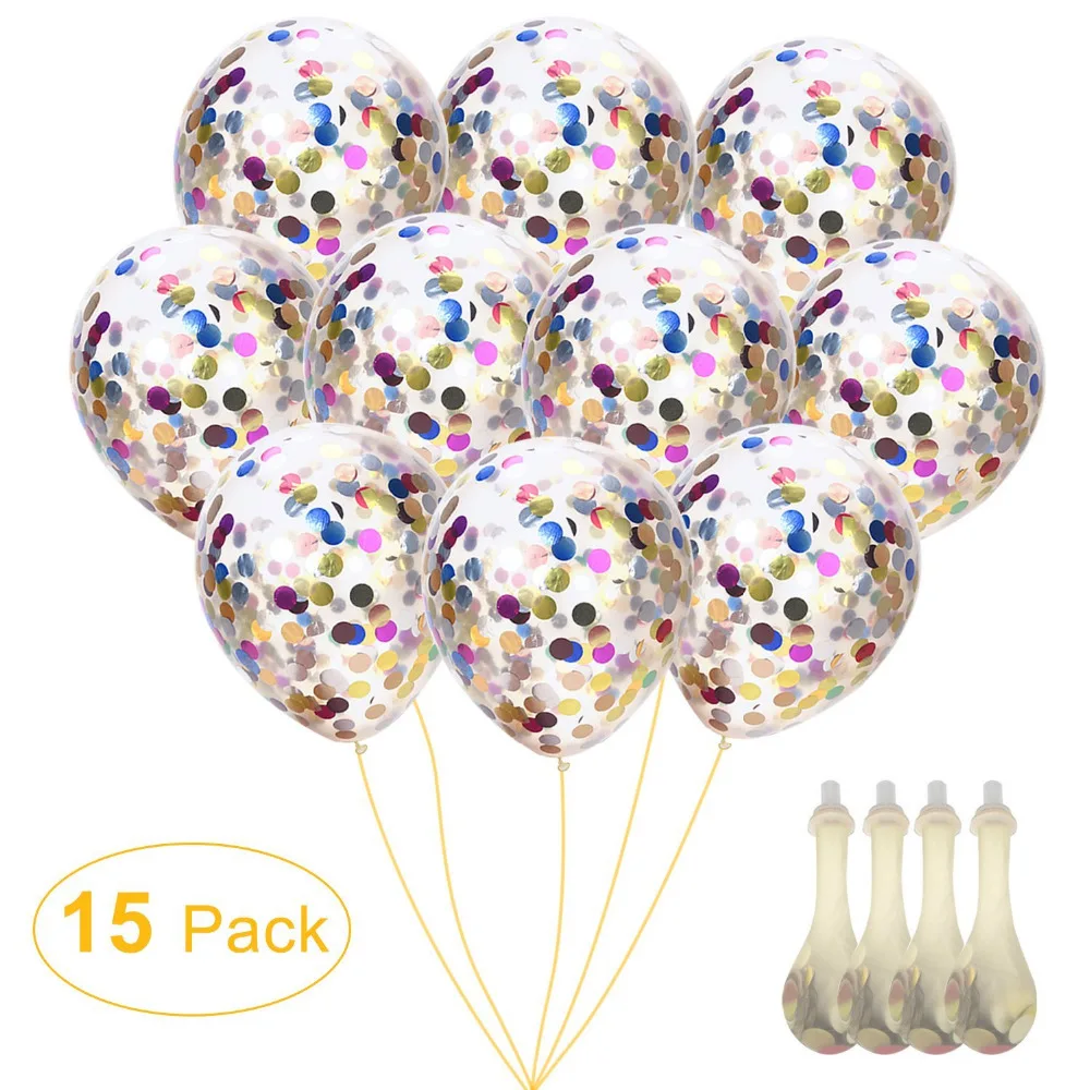 

KUCHANG 15pc Confetti Balloons Round 12inch Silver & Gold Glitter Balloons for Baby Shower Wedding Proposal Birthday Party Decor
