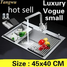 Домашняя Роскошная кухонная ручная раковина одинарная мойка высокой емкости мойка овощей 304 нержавеющая сталь Горячая 45x40 см