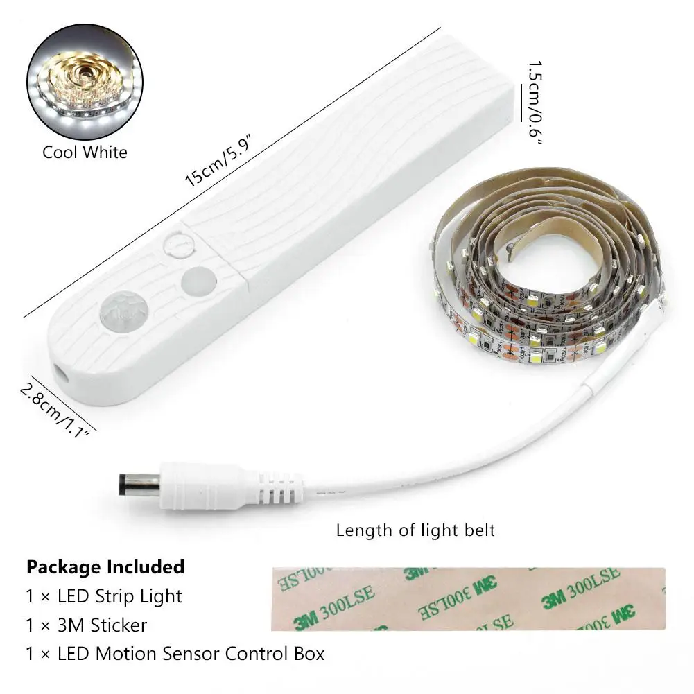 Гибкая лента 5v Водонепроницаемый светодиодная полоса 1/2/3 м движения Сенсор 2835 Светодиодная лента тесьма Батарея работает для бассейна освещение кухонного шкафа - Испускаемый цвет: sensor cool white