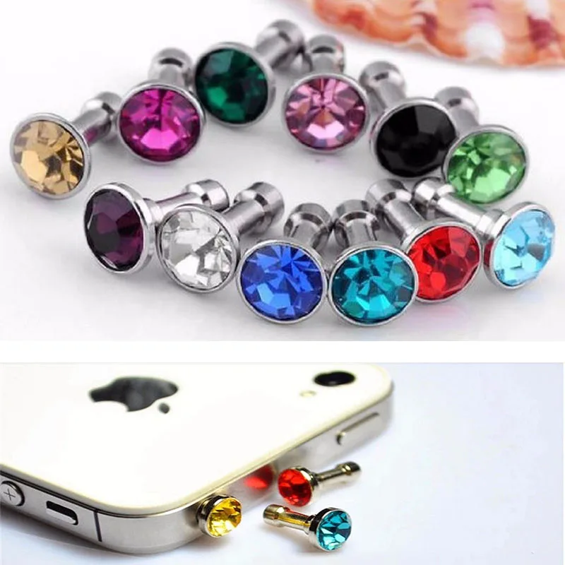 100 pcs Crystal Bling Diamond 3.5mm Cell Phone Earphone Jack Anti Dust Plug For Iphone Samsung Huawei xiaomi Alabasta Gift | Мобильные
