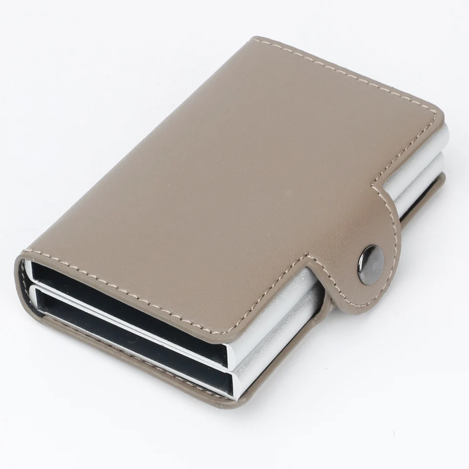 

Limited Edition Leather Card Holder Mini Rfid Wallet Double Box Unisex Aluminum Credit CardHolder Automatic pop-up Metal Purse