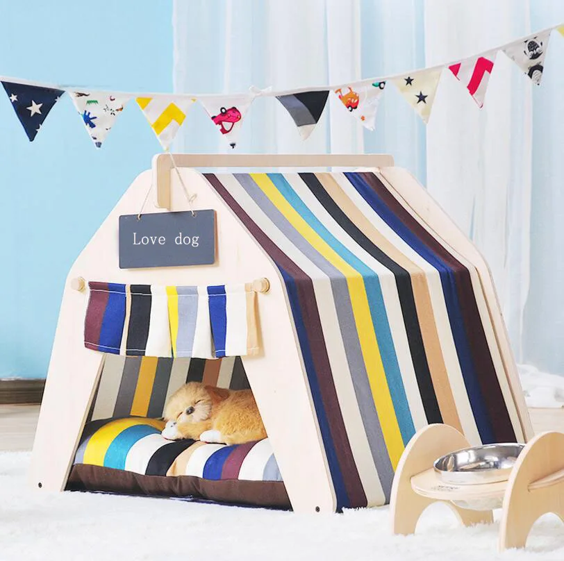 

High quality Wooden Pet tent Dog house Pet House Tent Wood Kennel Puppy love Dog Cat Bed House with ped SE16