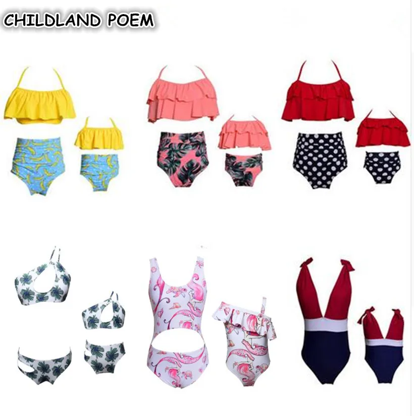 

2018 Family Matching Swimwear Mother and Daughter Swimwear Clothes Family look Bikini Swimsuit Mother Girl Swimming Clothing