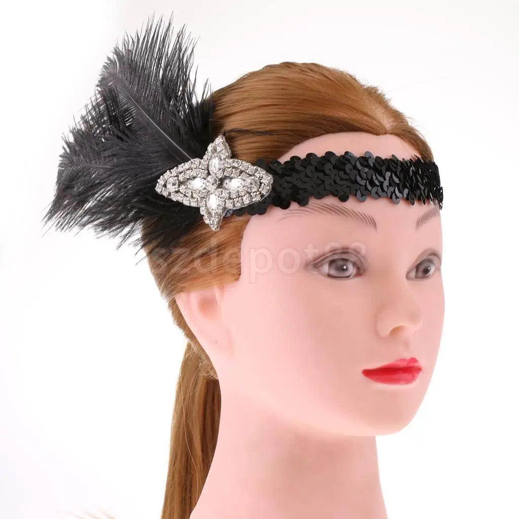 Vintage 1920s Great Gatsby Plume Feather Headband Wedding Bridal Party Church Ascot Race Hair Accessories