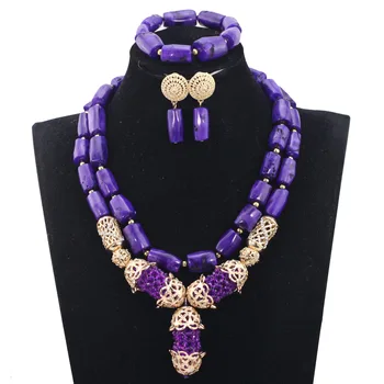 

Smart African Coral Beads Necklace Earring Bracelet Jewellery Set Indian Women Costume Jewelry Set QW1209