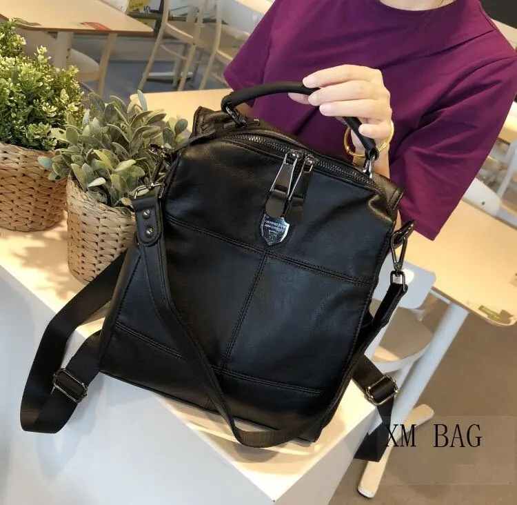 2019 retro backpack female brand leather women's backpack large capacity student bag girls casual shoulder bag female Stylish Backpacks