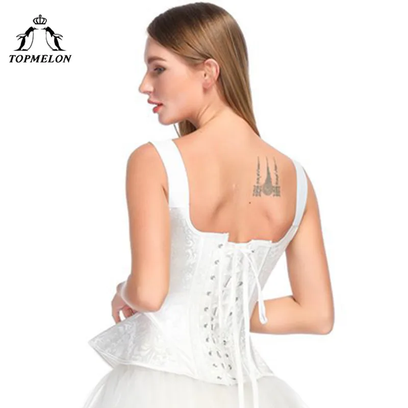 TOPMELON Victorian Corset Elegant Steampunk Overbust Corsets Lace Floral Pattern Bustier Tops Slimming Costume for Women