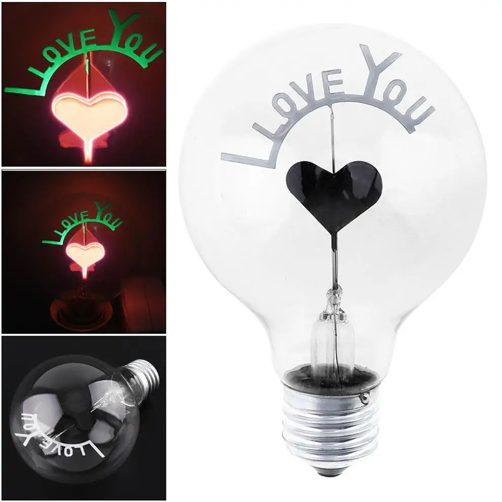 

G80 2W 220V Single Heart I LOVE YOU Flame Bubble Decorative Light Bulb for Valentine's Day Romantic Wedding