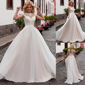 GRAN PROMO ❤️ Vestido de novia de chifón con escote en forma de A, con Apliques de encaje y cinturón, manga corta - discount item 41% OFF Bodas y eventos