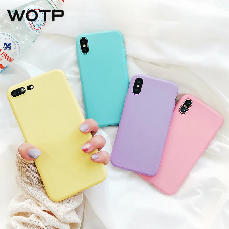 

WOTP Cute Candy Color Solid Phone Case For iphone X Simple Fashion Soft Back Cover For iphone 7 6 6S 8 Plus Capa Coque Fundas