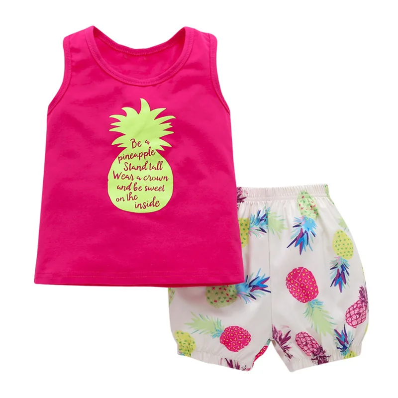 

Toddler Girls Clothes 2019 New Summer kids clothes cotton print Children Vest Clothing Shorts Suit With 2 Pieces Clothes 0-4T
