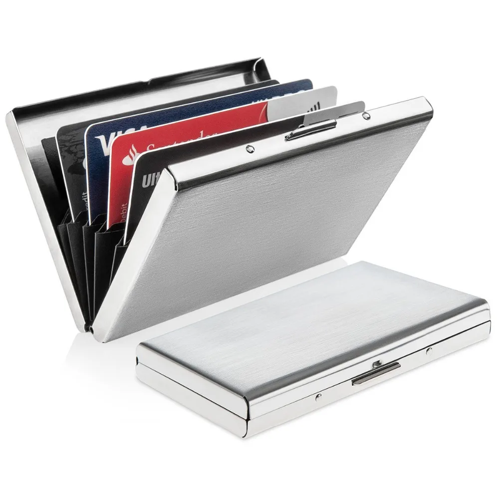 Luxury Stainless Steel Slim Men Business Credit Card Holder RFID Blocking Wallet ID Card Case ...