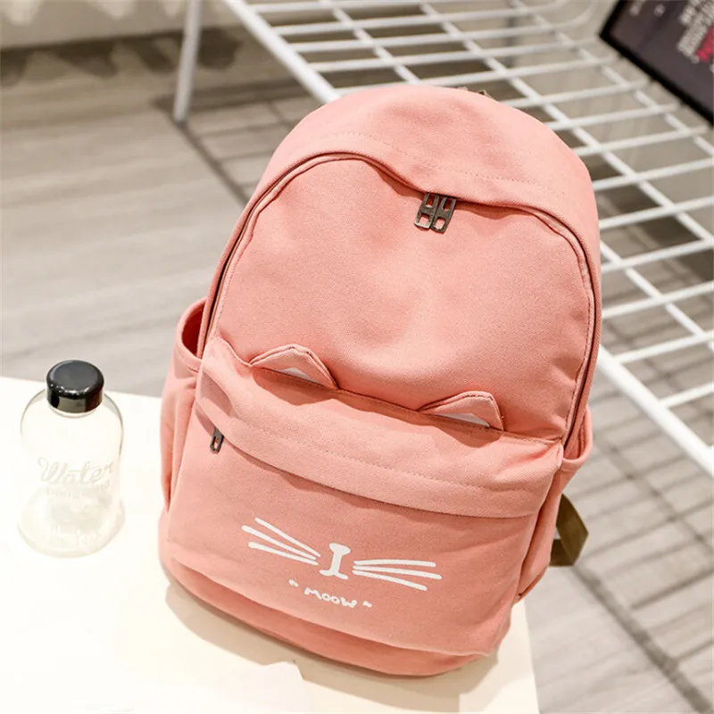 

Meloke 2019 hot women canvas backpacks large size school bags for girls lovely cat laptop bags drop shipping MN700