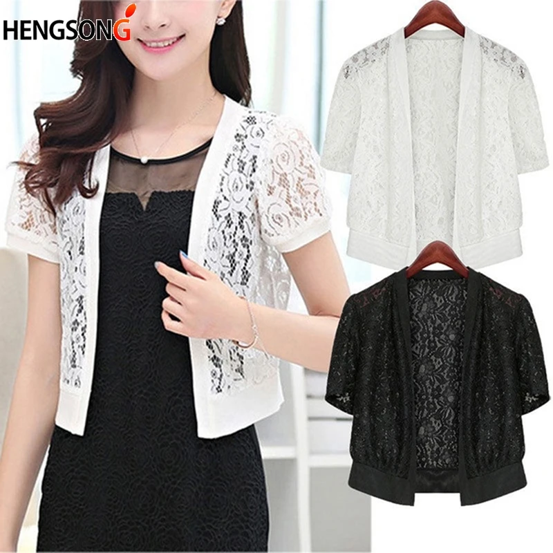 2018 Summer Short Sleeve Shawl Women Thin Lace Open Stitch Coat Sexy