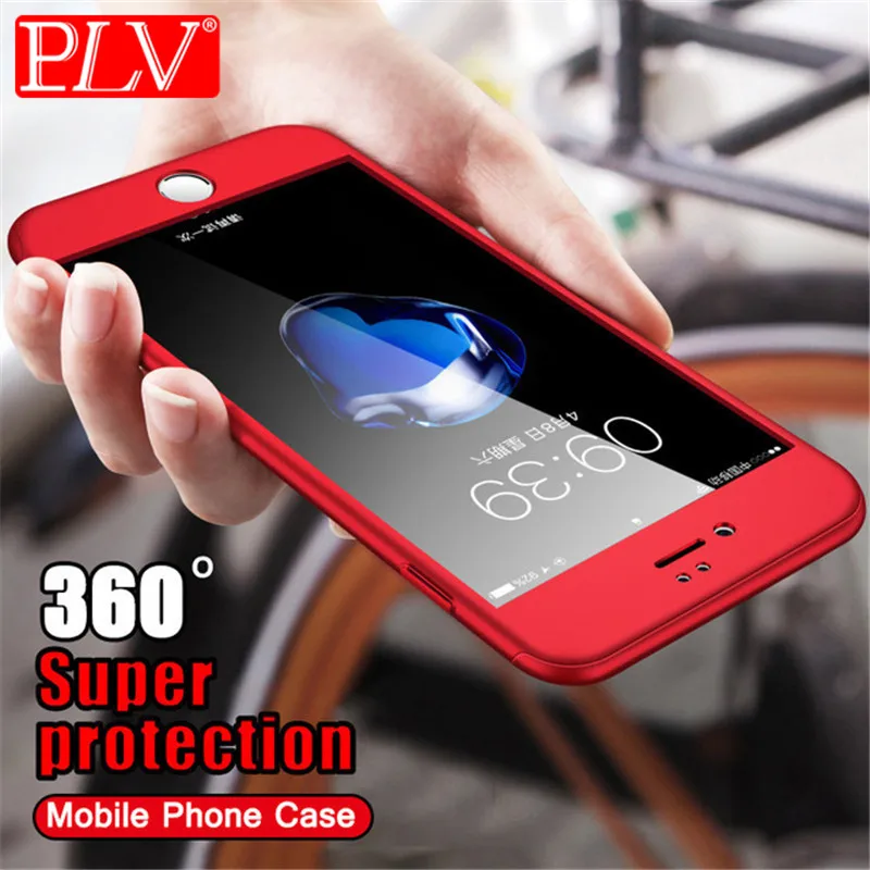 

PLV 360 Degree Protection Case For iPhone 7 7 Plus Cover For iphone 5 5S SE 6 6s Cases Full Cover Slim + Screen Protector Glass