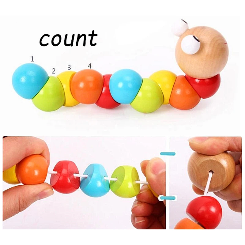 Montessori Toy Educational Wooden Toys for Children Early Learning Baby Exercise Fingers Flexible Twist Insects Games