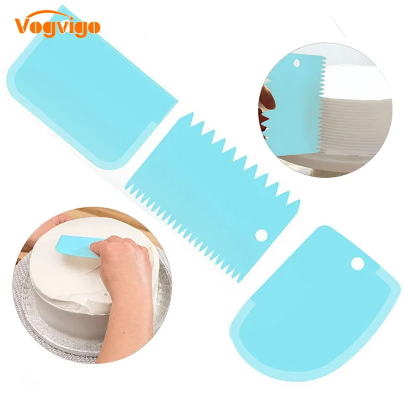 

VOGVIGO 3Pcs/lot Cake Scraper Edge Decorating Cooking Cutters Set Comb & Icing Smoother for Bread Dough Fondant Tool