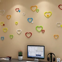 

5pc/set Warm Heart Pattern 3D Wooden Wall Sticker Rainbow Color Kids Room Decorative Wooden Ornaments Bedroom Background NAONAOU