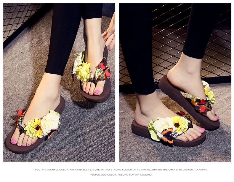 XMISTUO/Вьетнамки; женская летняя пляжная обувь; милые тапочки на толстой нескользящей подошве с цветком