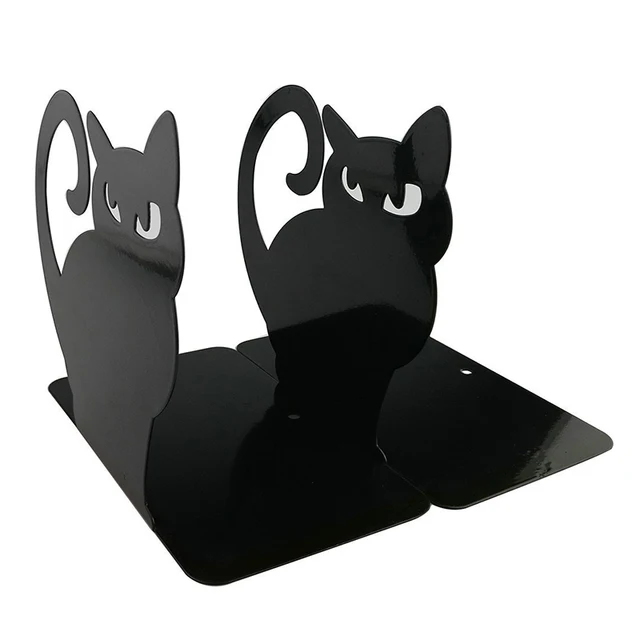 Cute Persian Black Cat Metal Animal Bookends Vintage Bookend Art Book