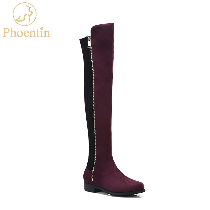 

over the knee boots with zipper both sides 2018 Lycra patchwork low heeled boots women round toe footwear woman PHOENTIN PH067