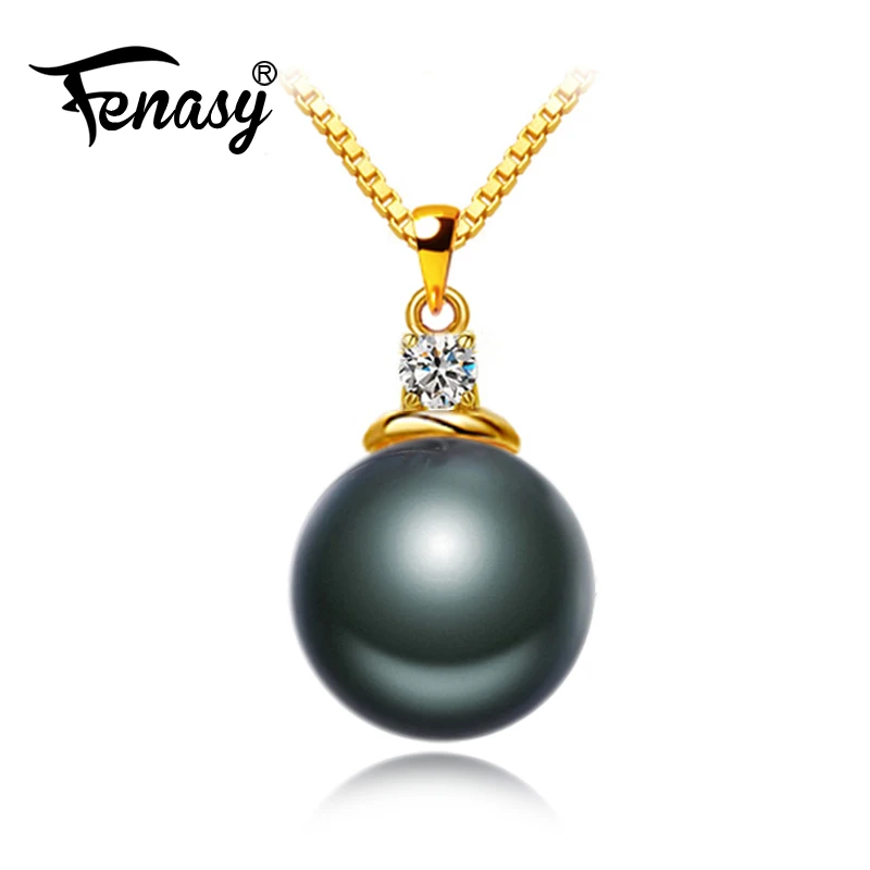 

FENASY 18K Gold Pendant Round Black Tahitian Pearl Jewelry Necklaces & Pendants Bohemian Pendants Send S925 Silver Necklaces